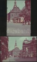 cca 1942 Budapest, Ferenciek tere, a 44-es és a 17 villamos megállója, 2 db korabeli színes diapozitív felvételről készült modern nagyítás, 17x11 cm
