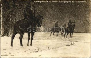 Ulanenpatrouille auf einem Erkundigungsritt im Schneetreiben / WWI German military s: W. Merker