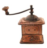 Régi rozsdás kávédaráló, m:17 cm, 12×12 cm