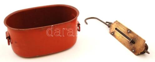 Régi csajka és zsebmérleg, jelzettek, 13×8 cm,  h:14 cm