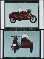 cca 1968 Oldalkocsis motorkerékpár (makett???), 2 db korabeli negatívról készül modern nagyítás 10x15 cm-es fotópapírra