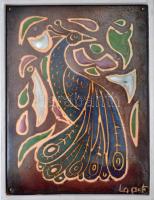 Laart jelzéssel:  Páva. Tűzzománc, rézlap, keretben, 20×15 cm