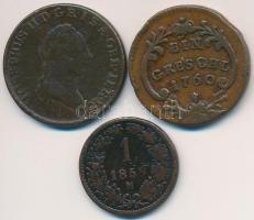Vegyes: Ausztria 1859M 1kr Cu + Csehország / Történelmi tartomány 1760. 1 Garas Cu + Magyarország 1780S 1kr Cu "II. József" T:2-,3 Mixed: Austria 1859M 1 Kreuzer Cu + Bohemia 1760. 1 Gröschl Cu + Hungary 1780S 1 Kreuzer Cu "Joseph II" T:VF,F