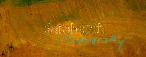 Medveczky jelzéssel: Ülő nő lovakkal. Olaj, farost,  62×80 cm