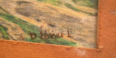 Ébner jelzéssel: Megrakott szekerek. vegyes technika, papír, üvegezett keretben, 13×18 cm