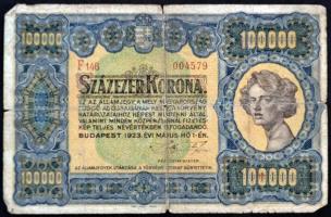 1923. 100.000K "Orell Füssli Zürich" T:III-,IV  Hungary 1923. 100.000 Korona "Orell Füssli Zürich" C:VG,G  Adamo K46