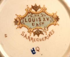 Francia Sarreguemines fajansz csészealj és kis tányér , egyik tányér sérült, d:15 és 18 cm