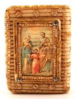 Viaszból készült Biblia imitáció, zárdamunka? , nyomattal sérült kis figurával, viasz több helyen le...