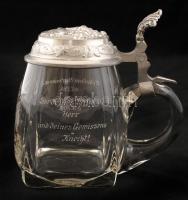 Emlék korsó ón fedővel, kézzel festett címerrel, m:14 cm