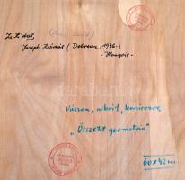 Joseph Kádár (1936): Összetett geometria. Akril, vászon, falemezre kasírozva, jelzett,  58×42 cm