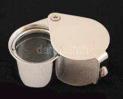 Kisméretű fém nagyító, műanyag dobozban, 30x21 mm