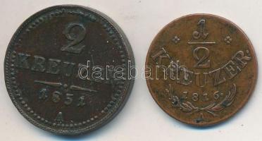 Ausztria 1816A 1/2kr Cu + 1851A 2kr Cu T:2,2- Austria 1816A 1/2 Kreuzer Cu + 1851A 2 Kreuzer Cu C:XF,VF