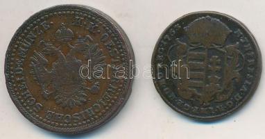 1763. Rézdénár "Mária Terézia" zárt korona + 1851B 2kr Cu T:2-,3 
Huszár: 1756;2175. Unge...