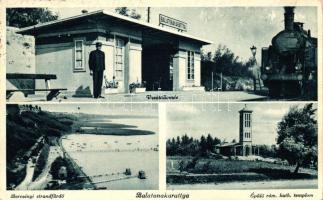 Balatonakarattya, vasútállomás, épülő Római katolikus templom, Bercsényi strandfürdő