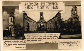 Lepsény, Református templom háború előtt és után (EB)