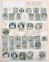Tartalmas régi okmánybélyeg gyűjtemény az 1850-es évektől 8 lapos Abria A/4 berakóban
