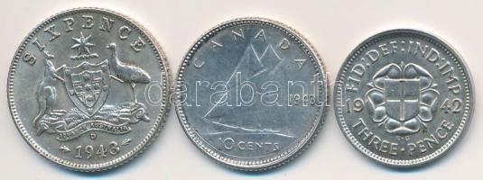 Vegyes: Ausztrália 1943D 5P Ag "VI. György" + Kanada 1943. 10c Ag "VI. György" +...