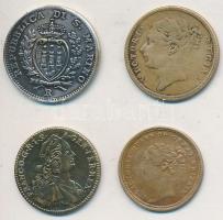 4db klf zseton, közte Nagy-Britannia 1859. "Viktória királynő / Hanoverbe" sárgaréz játék ...