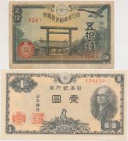 Japán 1942-1944. 50s + 1946. 1Y T:I-,III Japan 1942-1944. 50 Sen + 1946. 1 Yen C:AU,F