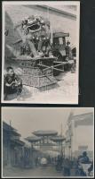 cca 1910 Kína, Tientsin, őrző oroszlán és déli kapu, 2 db vinatge, feliratozott fotó, Mr. V. Real felvételei, 7x9,5 cm és 10,5x8 cm / Tientsin, China, 2 photos