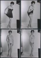 cca 1970 Végül csak levette...., 4 db finoman erotikus fénykép, 13x9 cm /
cca 1970 4 erotic photos,...