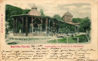 Bártfa-fürdő, Bardejovské kúpele; Fedett sétány, Orvos- és Fő-forrás, Divald Adolf / promenade, springs