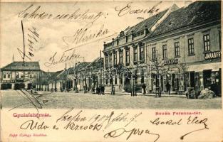Gyulafehérvár, Alba Iulia; Novák Ferencz tér, Gestalter, Kohn Éliás és Jakabffy üzlete kiadja Papp György / square, shops