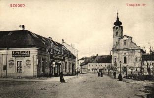 Szeged, Templom tér, Alth Lajos könyv és papír üzlete, templom, kiadja Alth Lajos