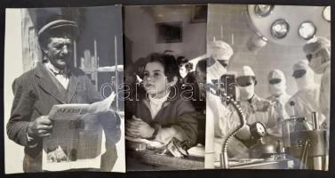 Vegyes fotó tétel Marosi László fényképésztől: "Új szó", "Műtét", "Iskolában" , 3db, 40x30cm