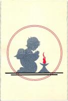 Religious silhouette postcard, praying angel (non PC)