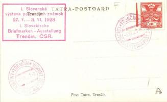 1928 Trencsén, Trencin; vár, hátoldalon az első Szlovák Bélyegkiállítás pecsétjével, Foto Tatra  / c...