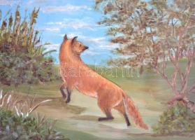 Jelzés nélkül: Rókavadászat. Akvarell, karton, üvegezett keretben, 12x18cm