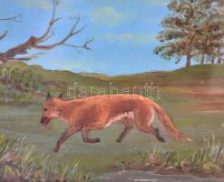 Jelzés nélkül: Rókavadászat. Akvarell, karton, üvegezett keretben, 12x18cm