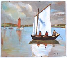 Tibor jelzéssel: Vitorlások. Olaj, farost, 43×50 cm