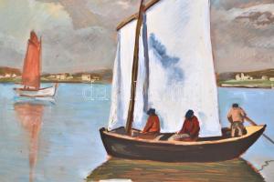 Tibor jelzéssel: Vitorlások. Olaj, farost, 43×50 cm