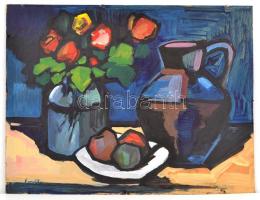 Kmetty jelzéssel: Virágcsendélet. Olaj, farost, 38×50 cm