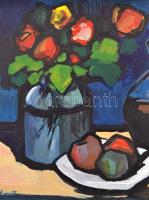 Kmetty jelzéssel: Virágcsendélet. Olaj, farost, 38×50 cm