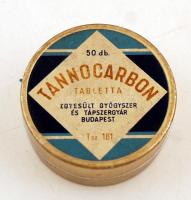 Tannocarbon tabletta, Egyesült Gyógyszer és Tápszergyár, Budapest,fémdoboz, 5,5x2,5cm