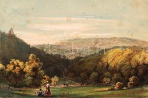 cca 1840 J. Alt: Zugligeti táj Budán. Színezett lithográfia paszpartuban / Lithography 28x23 cm
