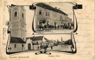 Belényes, Beius; Magyar utca, Erdey István üzlete, fodrász, kiadja Erdey István  / street, shop, hairdresser, Art Nouveau (r)