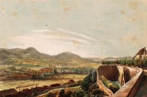 cca 1840 J. Alt: Kilátás a budai bástyáról a hegyek felé. Vérmező. Színezett lithográfia paszpartuba...
