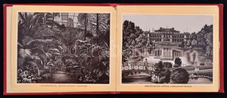 cca 1895 Neuestes Album von Frankfurt am Main.  20 kőnyomat látképet tartalmazó leporelló, aranyozott vászonkötésben. A hajtások mentén több kép is elszakadt.