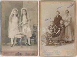 cca 1900 Felvidéki fotótörténeti leletek, 5 db kabinetfotó méretű, keményhátú fénykép pozsonyi, losonci, nagyszombati műtermekből, 16x11 cm