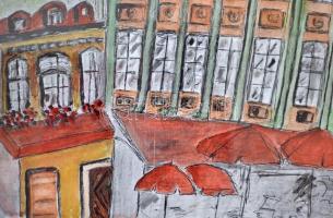 Würtz jelzéssel: Ablakok. Tus-akvarell, papír, üvegezett keretben, 26×34 cm