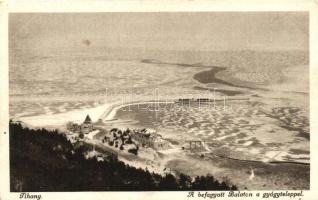 Tihany, a befagyott Balaton a gyógyteleppel; Dr. Vigyázó János felvétele, kiadja a Turistaság és Alpinizmus (EK)