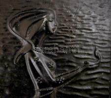 Jelzett szecessziós falikép, karcos, kopott, festett gipsz, 28×16 cm