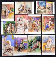 cca 1925 Pornó jelenetek, 33 db amatőr vízfestmény modern műtárgy másolata 10x15 cm-es fotópapíron