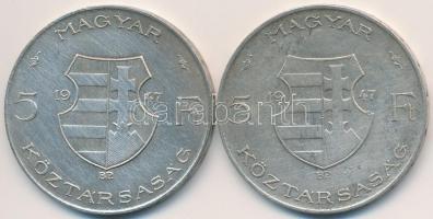 1947. 5Ft Ag "Kossuth" (2x) T:3