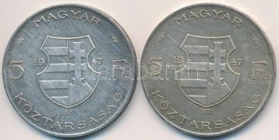 1947. 5Ft Ag "Kossuth" (2x) T:3