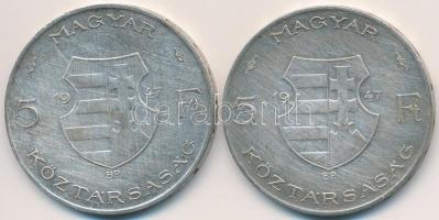 1947. 5Ft Ag "Kossuth" (2x) T:3